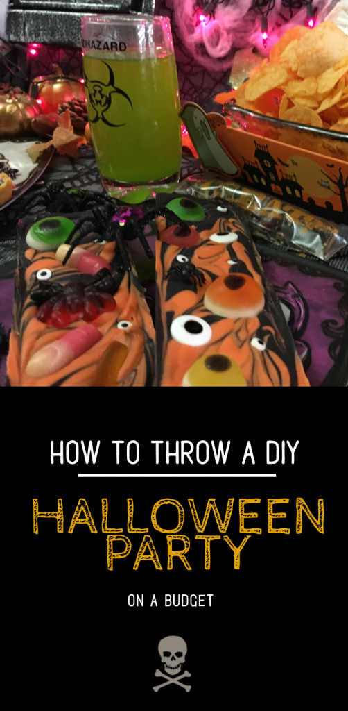 I had so much fun putting together this DIY Halloween Party On A Budget. The gourmet halloween gummy chocolate bars were a big hit and so was the toxic punch! This would be great for a kids halloween party or even an office halloween party. DIY Halloween Treats #diyhalloween