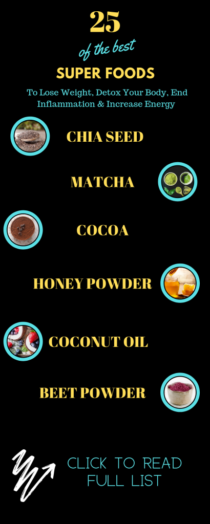 25 Of The Best Super Foods For Weight Loss, Detox & Energy. Superfoods have tons of natural benefits beneficial to your optimal health. Health Benefits of superfoods. Which are the best superfoods for weight loss? #superfood #nutrition