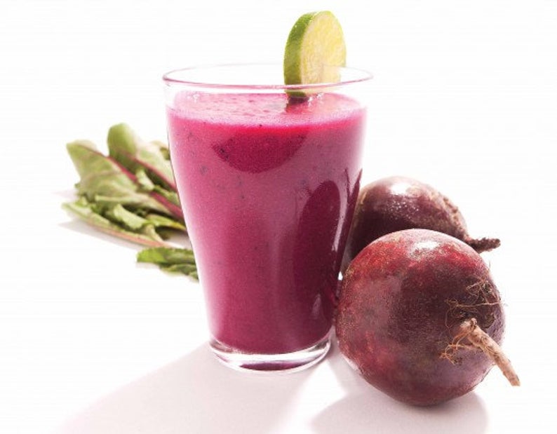 Beet Root Smoothie Try adding the following when making your smoothie. 1 large apple, cored & peeled & chopped 1/3 stalk of celery, chopped (make sure you take the strings out) 1/3 cup frozen sliced peaches 1-inch piece of ginger, peeled and sliced then add your 1-2 tablespoons of Beet Root Smoothie Mix and 1 - 1/2 cup of your choice of milk, soy milk, vanilla mix, water, orange juice etc.