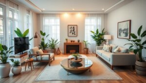 Living room with feng shui elements arranged for optimal energy flow