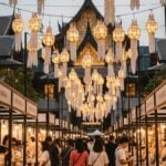 Chiang Mai One Nimman Christmas Market with lanterns and artisan stalls.