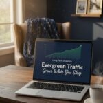 "Evergreen SEO blog post strategy showing how one blog post creates multiple organic traffic paths over time