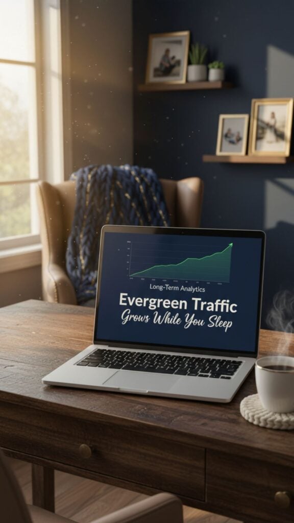 "Evergreen SEO blog post strategy showing how one blog post creates multiple organic traffic paths over time