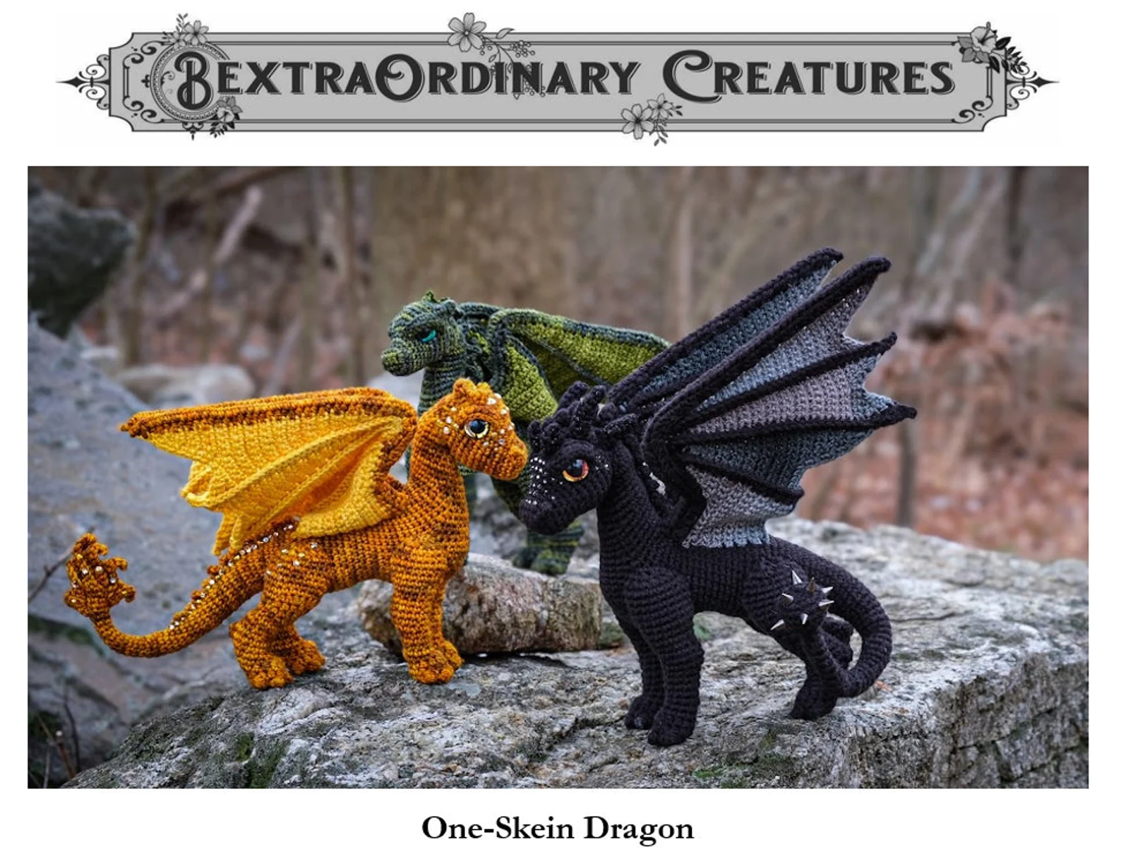 One-Skein Dragon intermediate/advanced PDF crochet pattern for wired dragon sculpture
