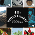 Pinterest-style collage showing witchy crochet ideas including decor, accessories, and handmade crochet pieces