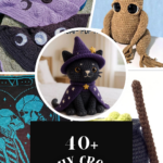 Collage of witchy crochet patterns including gothic decor, mystical plushies, crochet accessories, and magical handmade items