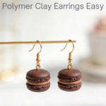 Mini pastel macaron earrings made from polymer clay with gold hooks, styled in soft natural light.