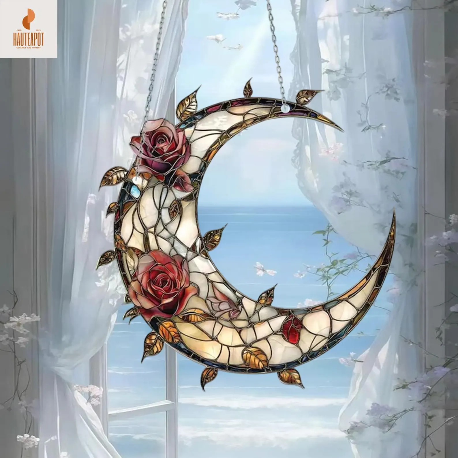 Crescent Moon and Roses Window Hanging