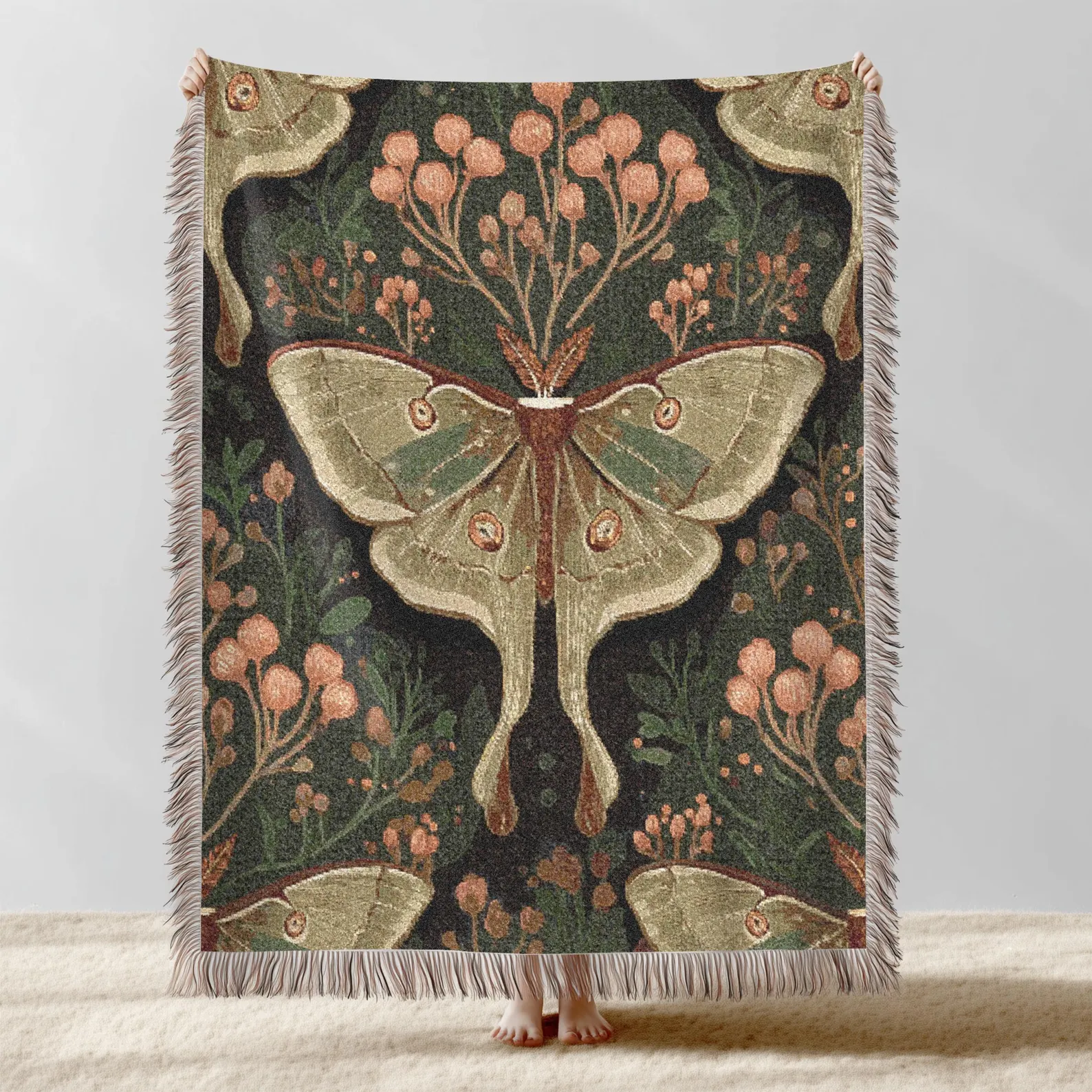 Vintage Butterfly Moth Woven Blanket