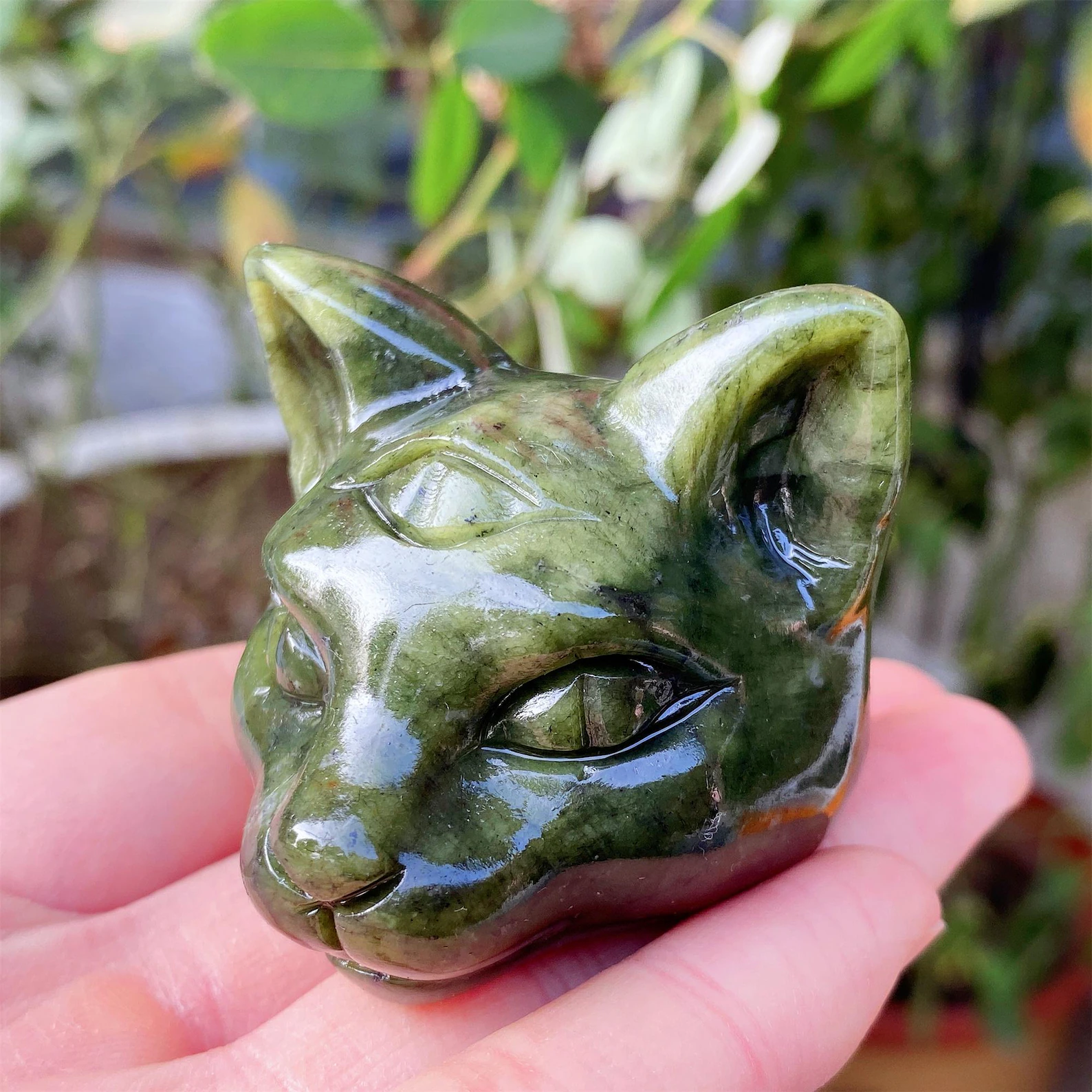 Hand Carved Green Jade Crystal Cat