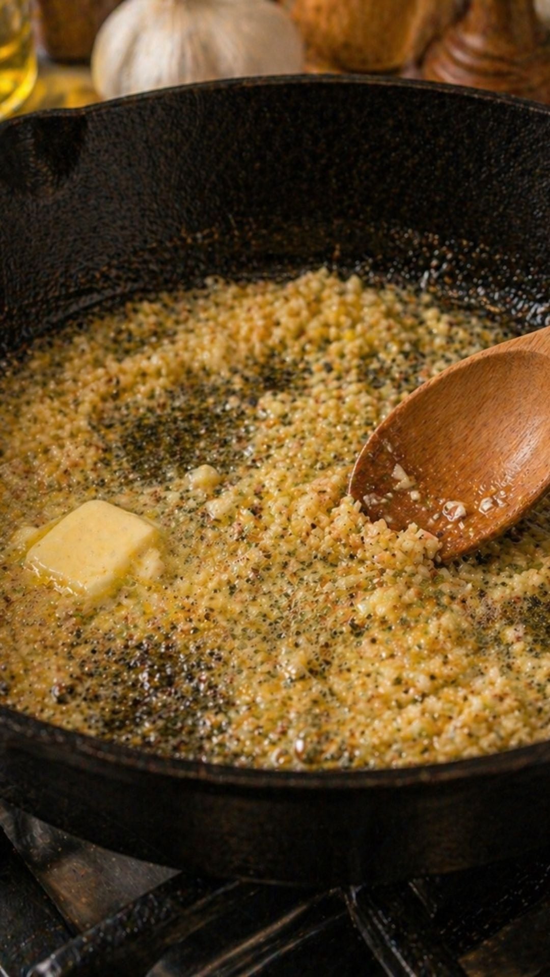 sautéing garlic in butter for creamy low carb garlic parmesan sauce