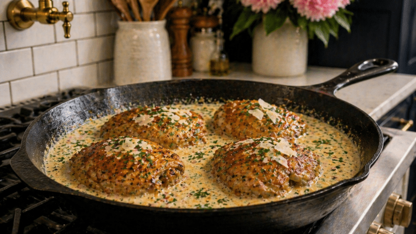 low carb creamy garkic parmesan chicken thighs