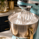 KitchenAid stand mixer whipping fluffy sugar free marshmallow batter for low carb coconut marshmallow recipe
