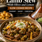 Slow cooker Moroccan-spiced lamb stew with tender lamb, vegetables, and aromatic spices in a rustic bowl.