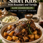 Tender garlic butter beef short ribs served in a rich savory sauce.