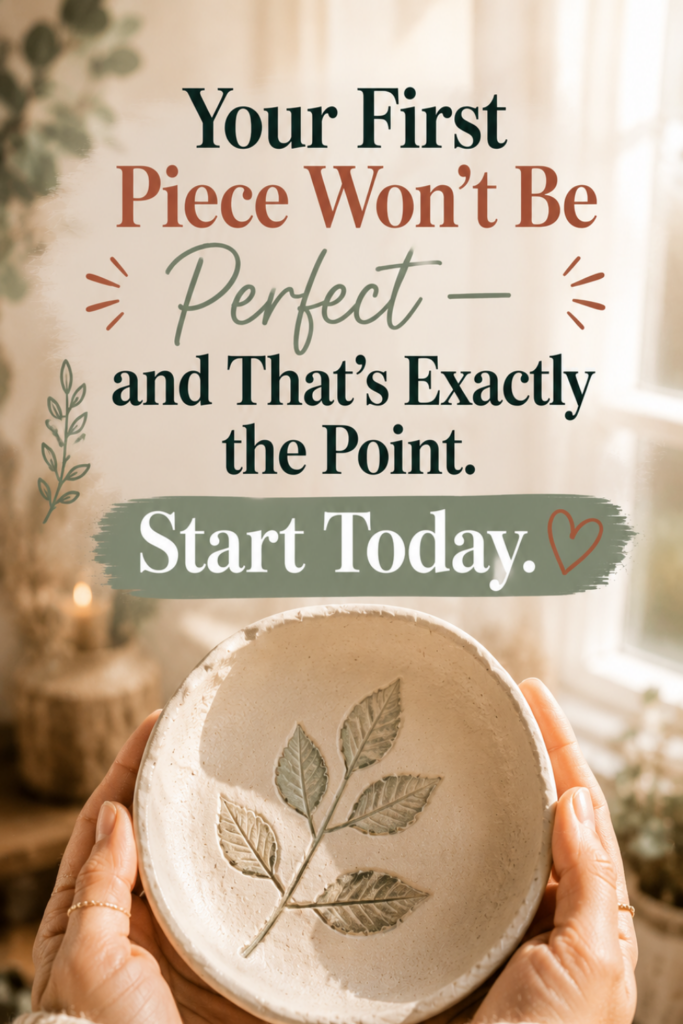 Hands holding up a charming handmade first air-dry clay dish toward warm window light.