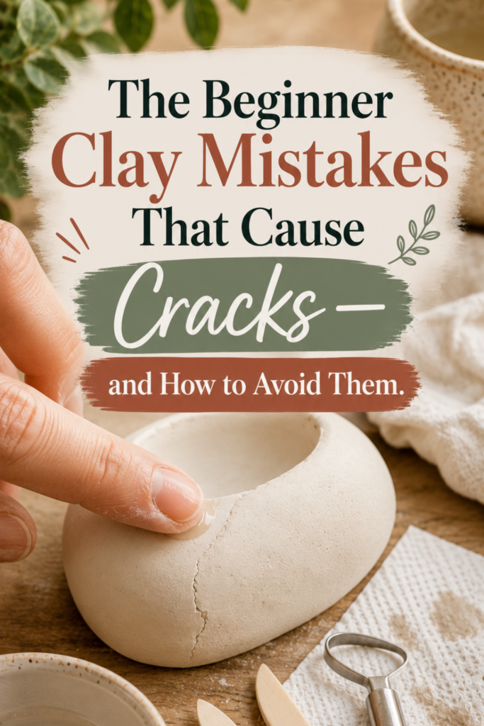 A fingertip smoothing a small crack on white air-dry clay with water, with a damp paper towel nearby.