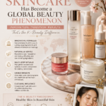 Editorial infographic explaining why Korean skincare has become a global beauty phenomenon, featuring luxury Korean skincare products, botanical ingredients, glass skin tips, K-beauty philosophy, and elegant spa-inspired styling with text highlighting innovative formulas, healthy skin routines, and glowing skin benefits.