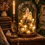Crystal mushroom glass dome lamp with moss for witchy cottagecore mushroomcore bedroom night light