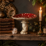 Handmade ceramic red amanita mushroom sculpture for cottagecore mushroomcore home decor shelfie