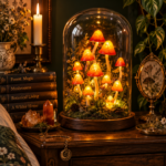 Handmade orange red glowing mushroom cluster glass dome lamp for cottagecore mushroomcore bedroom