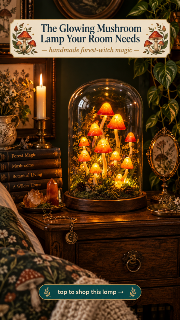 Handmade orange red glowing mushroom cluster glass dome lamp for cottagecore mushroomcore bedroom