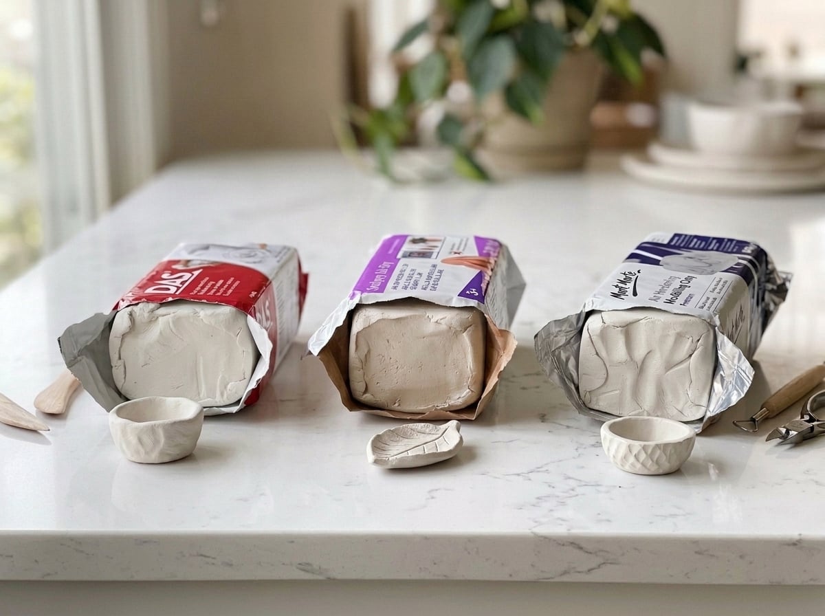 Three opened air dry clay packages in white